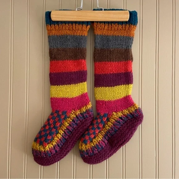 New Colourful Heavy Knit Wool Slippers Women’s Size 6-7 - Picture 1 of 5